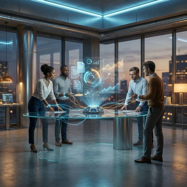 Equipe trabalhando com IA